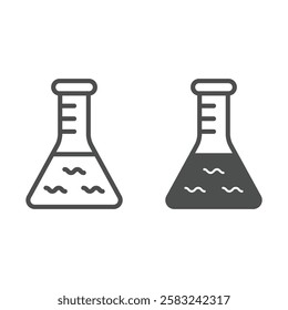 Chemistry flask line and solid icon, back to school concept. Vector graphics. Glass jar sign on white background, outline style icon for mobile or web design