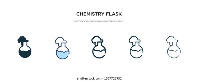 chemistry flask with liquid icon in different style vector illustration. two colored and black chemistry flask with liquid vector icons designed in filled, outline, line and stroke style can be used