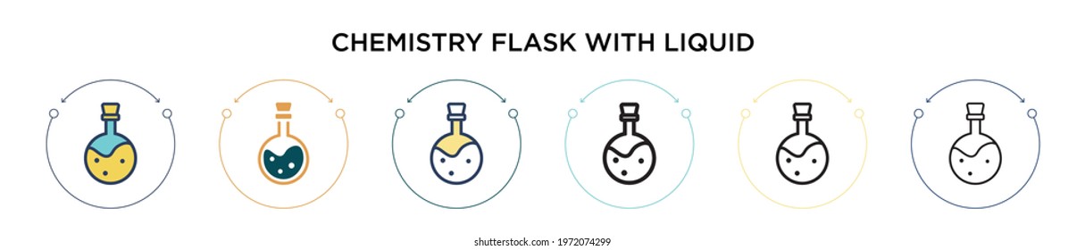 Chemistry flask with liquid icon in filled, thin line, outline and stroke style. Vector illustration of two colored and black chemistry flask with liquid vector icons designs can be used for mobile, 