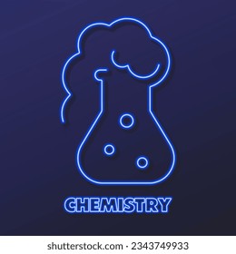 chemistry flask neon sign, modern glowing banner design, colorful modern design trends on black background. Vector illustration.
