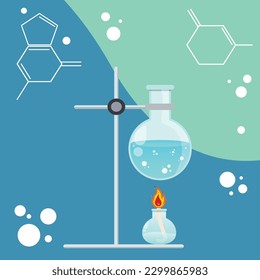 Chemistry flask on a retort stand being held over sterilizing flame by a clamp and iron ring