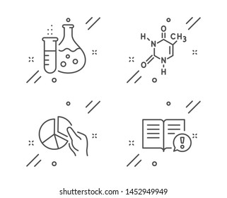 Chemistry flask, Pie chart and Chemical formula line icons set. Facts sign. Laboratory, Presentation graph, Chemistry. Important information. Education set. Line chemistry flask outline icon. Vector