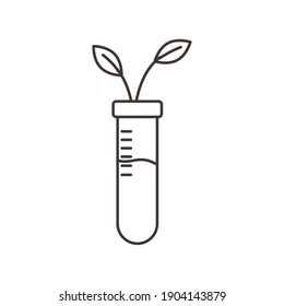 chemistry flask with plant science line style vector illustration