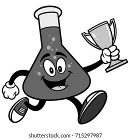 Chemistry Flask Running with Trophy Illustration