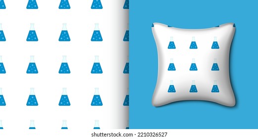 Chemistry flask seamless pattern with pillow. Vector illustration