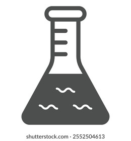 Icono sólido del frasco de la química, concepto de vuelta a la escuela. Gráficos de Vector. Signo de cristal del tarro en el fondo blanco, icono del estilo del glifo para el móvil o el Diseño web