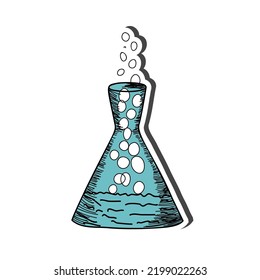 Chemistry Flask Sticker With Shadow On Education Theme. Back To School. Vector Illustration.