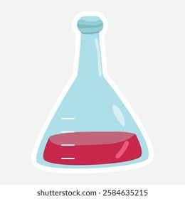 Chemistry Flask Vector Sticker - Cute blue chemistry flask sticker with red liquid, perfect for science, lab, and educational designs. Ideal for digital and print use