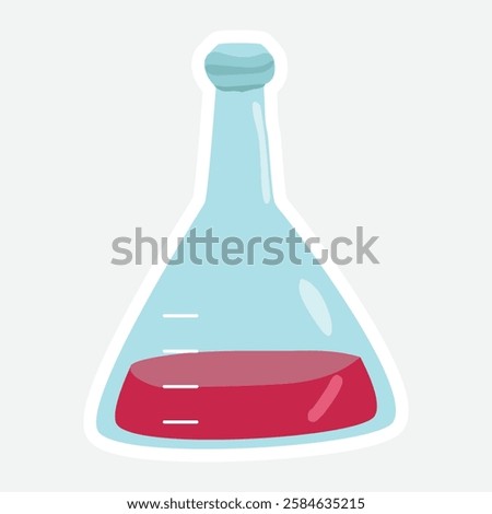 Chemistry Flask Vector Sticker - Cute blue chemistry flask sticker with red liquid, perfect for science, lab, and educational designs. Ideal for digital and print use