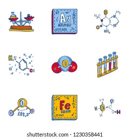 Chemistry formula icon set. Hand drawn set of 9 chemistry formula vector icons for web design isolated on white background
