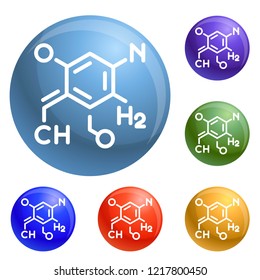 Chemistry formula icons set vector 6 color isolated on white background
