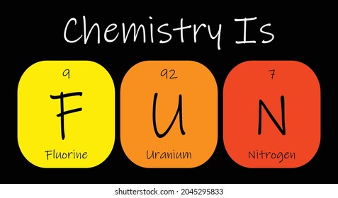 Chemistry is FUN – Fluorine, Uranium and Nitrogen. Funny phrase with the periodic table of the chemical elements.