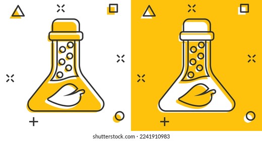 Chemistry glass icon in flat style. Lab flask with leaf vector illustration on white isolated background. Nature analysis sign business concept.