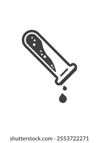 Chemistry glass lab with liquid pouring design, Chemical test glass in black and white style. Flat graphic design Chemistry glass icon outlined in black and isolated on white background