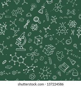 Chemistry hand draw background. Seamless Vector illustration