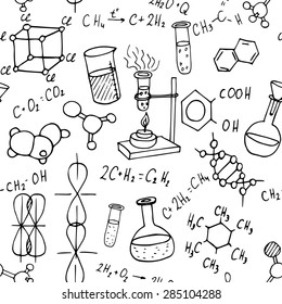chemistry hand drawn doodles background. science vector illustration