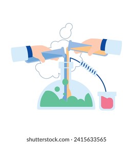 Chemistry with Hand Pouring and Mixing Substance in Glass Flask Vector Illustration