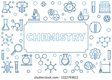 Chemistry horizontal outline vector illustration with empty space for text