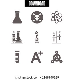 chemistry icon. 9 chemistry vector set. flask, test tubes, flasks and atom icons for web and design about chemistry theme