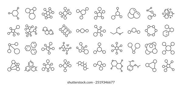 Pacote de Ícones de Química. Contém ícones de átomos e compostos químicos que podem ser usados para o design de cartões, posts, aplicativos, sites