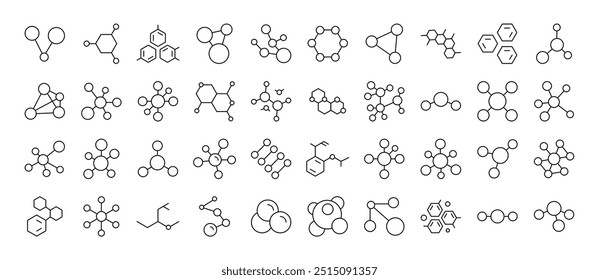 Coleção de Ícones de Química. Contém ícones de átomos e compostos químicos que podem ser usados para o design de cartões, posts, aplicativos, sites