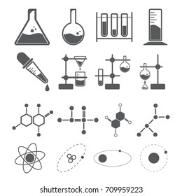 chemistry icon concept, beaker dropper molecular atom in laboratory, solution and research 