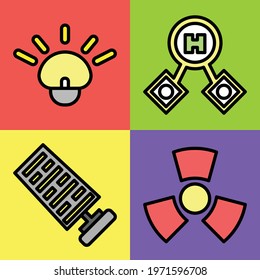 The chemistry icon, the educational icon, the satellite icon with the filled line icon style are great for advertising lessons