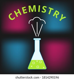Chemistry icon with flask. Vector illustration of word chemistry and flask for science and chemistry app and web design. 