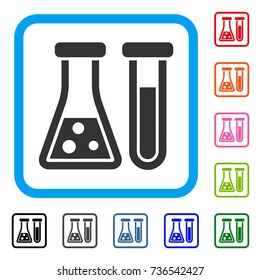 Chemistry icon. Flat grey iconic symbol in a light blue rounded square. Black, gray, green, blue, red, orange color versions of Chemistry vector. Designed for web and app interfaces.