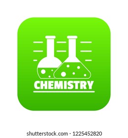 Chemistry icon green vector isolated on white background