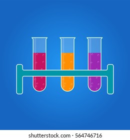 Chemistry icon. Liquid in laboratory test tubes. Vector illustration.