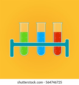 Chemistry icon. Liquid in laboratory test tubes. Vector illustration.