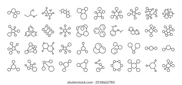 Chemistry Icon Pack. Contém ícones de átomos e compostos químicos que podem ser usados para o design de cartões, posts, aplicativos, sites