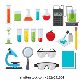 Chemistry icon set design, Science laboratory research technology biology experiment and test theme Vector illustration