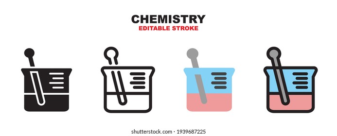 Icono de química con estilos diferentes. Iconos vectoriales de colores diseñados en color relleno, contorno, plano, glifo y línea. Actrazo editable y píxel perfecto. Se puede usar para web, móvil, ui y más.