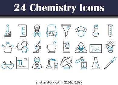 Chemie-Symbol-Set. Bearbeitbare, fette Rahmenlinie mit Farbfülldesign. Vektorgrafik.