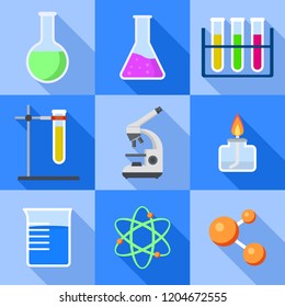 Chemistry icon set. Flat set of chemistry vector icons for web design