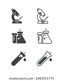 Chemistry icon set. Science illustration symbol. Sign test tubes vector stock illustration