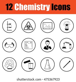 Chemistry icon set.  Thin circle design. Vector illustration.