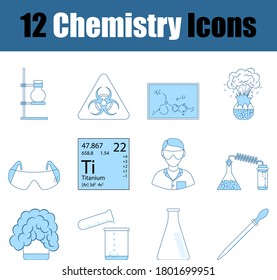 Chemistry Icon Set. Thin Line With Blue Fill Design. Vector Illustration.