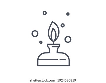 Chemistry Icon Showing A Simple Laboratory Bunsen Burner With Burning Flame For Heating Or Sterilisation In A Lab, Line Drawn Vector Illustration Isolated On White Background