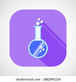 Chemistry icon, Test tube wearing a blue chemical with bubble on purple background, Vector a flat with shadows illustration.