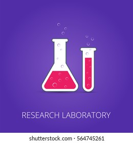 Chemistry icon. Vector illustration of icon beaker. Colored liquid.