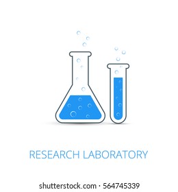 Chemistry icon. Vector illustration of icon beaker. Colored liquid.