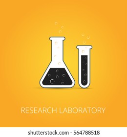 Chemistry icon. Vector illustration of icon beaker. Colored liquid.