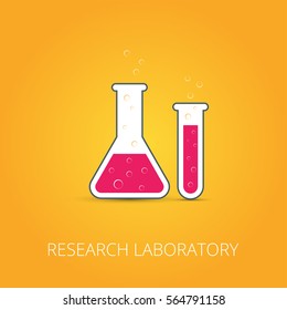 Chemistry icon. Vector illustration of icon beaker. Colored liquid.
