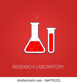 Chemistry icon. Vector illustration of icon beaker. Colored liquid.