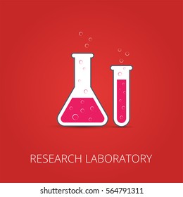 Chemistry icon. Vector illustration of icon beaker. Colored liquid.