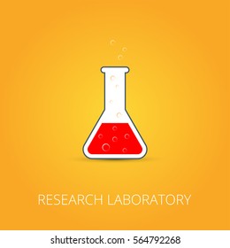 Chemistry icon. Vector illustration of icon beaker. Colored liquid.