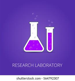 Chemistry icon. Vector illustration of icon beaker. Colored liquid.